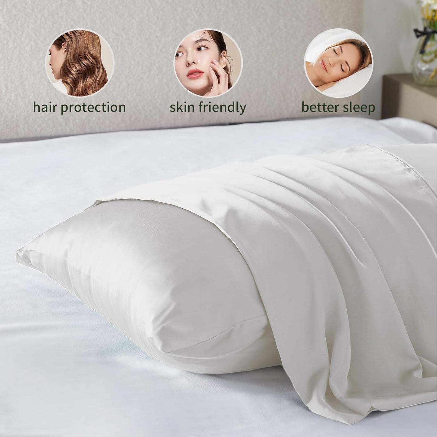 Silk Pillowcase for Hair and Skin Mulberry Silk Pillowcase Soft Breathable Smooth Both Sided Natural Silk Pillowcase with Zipper Beauty Sleep Silk Pillow Case 1 Pack for Gift (Queen, White)