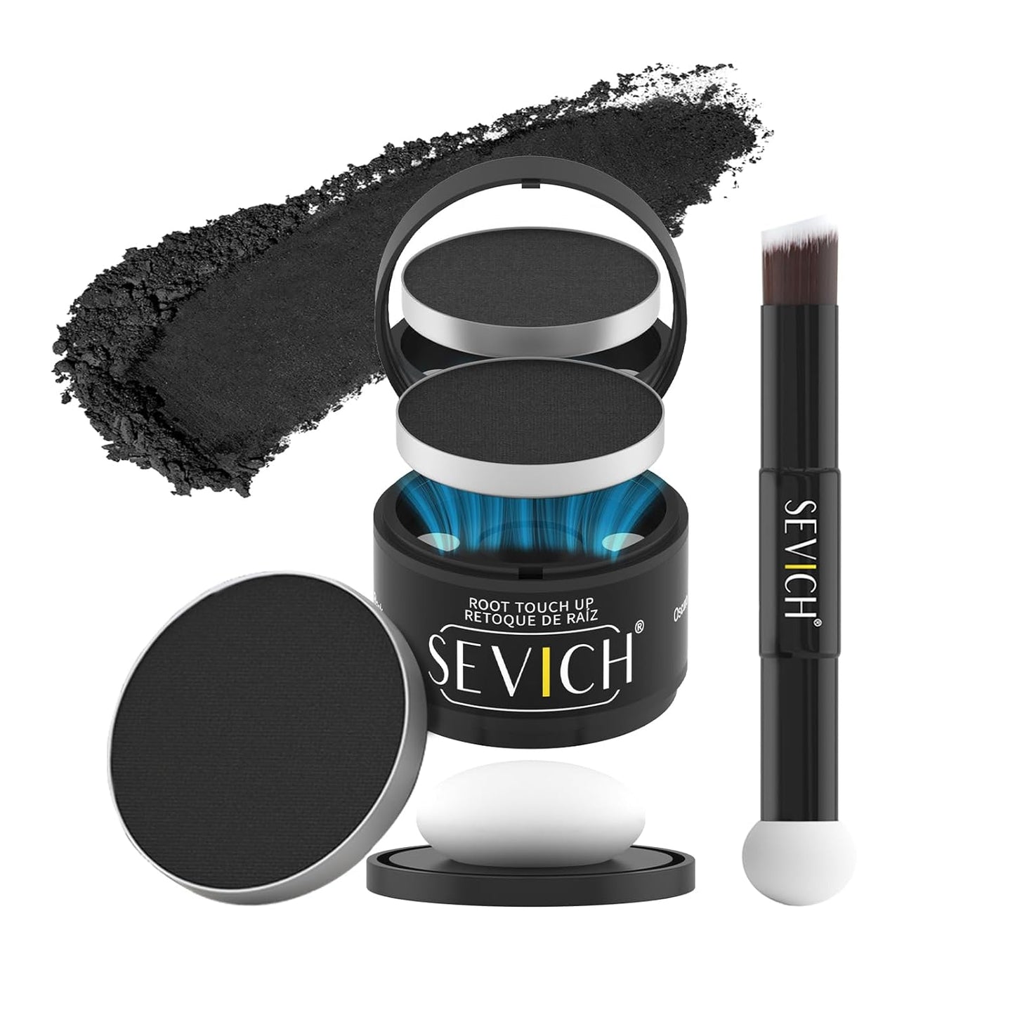 SEVICH Hairline Powder (Replaceable) With Brush & Root Touch-Up for Sparse Hairlines & Gray Coverage, Quick Hair Color Repair, Waterproof & Sweat-Proof, Travel-Friendly (Black)