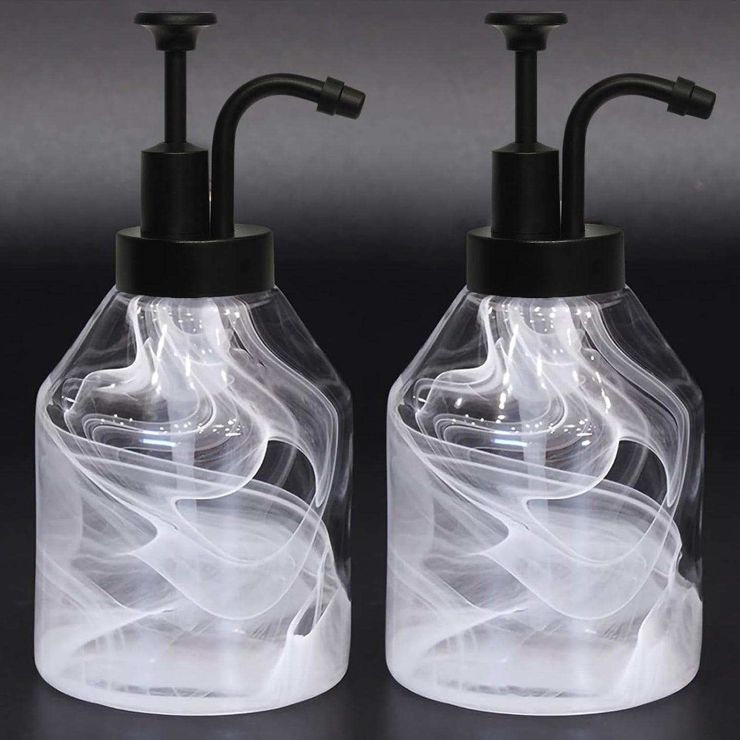 Bathroom Glass Soap Dispenser Set, 2 Pcs Unique 3D Cloud Pattern Thick Glass Soap Bottle with Rust-Free Black ABS Pump for Kitchen Counter Dish Soap Dispenser (375ml/12.7 Oz)