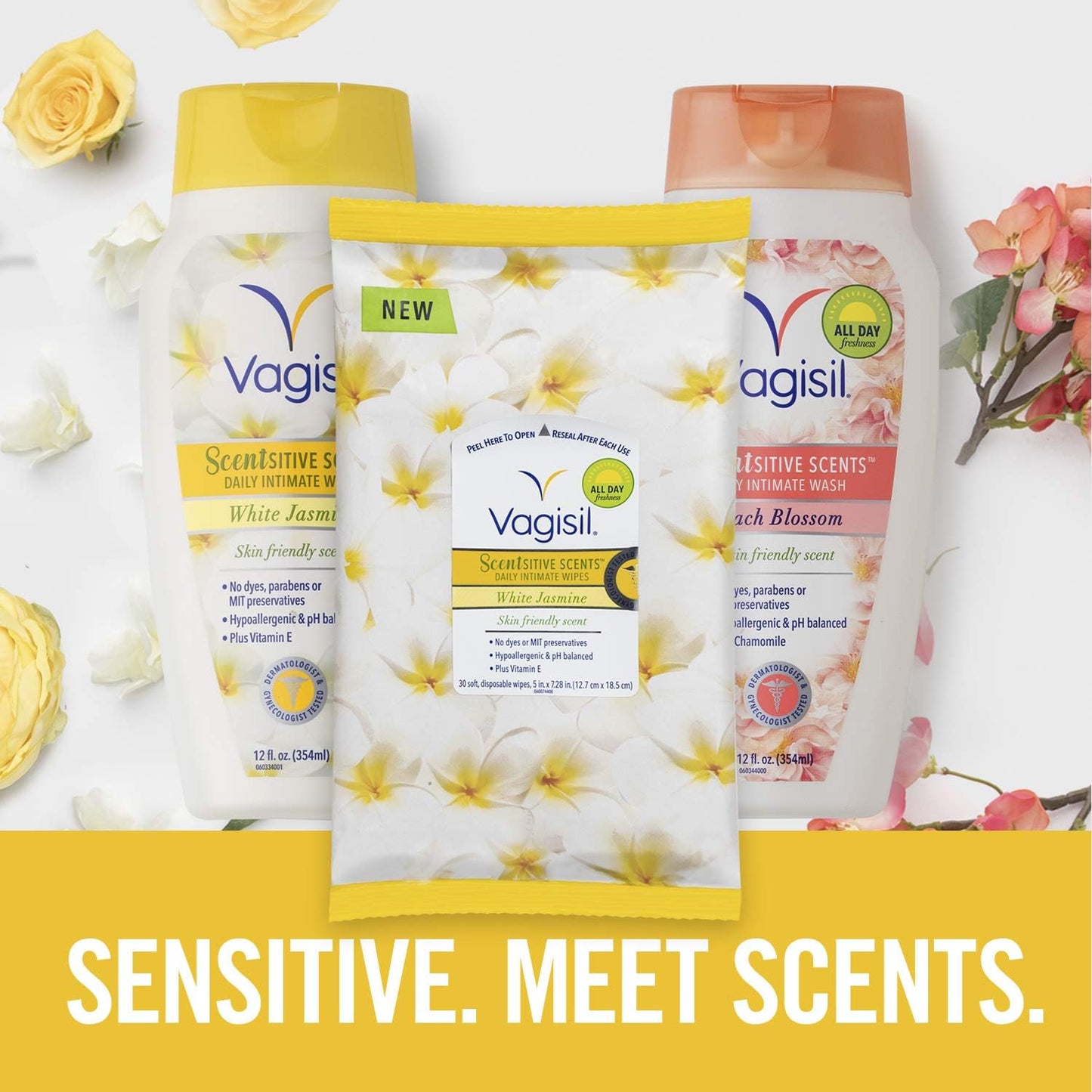 Vagisil Feminine Wash for Intimate Area Hygiene, Scentsitive Scents, pH Balanced and Gynecologist Tested, Peach Blossom, 12 oz (Pack of 3)