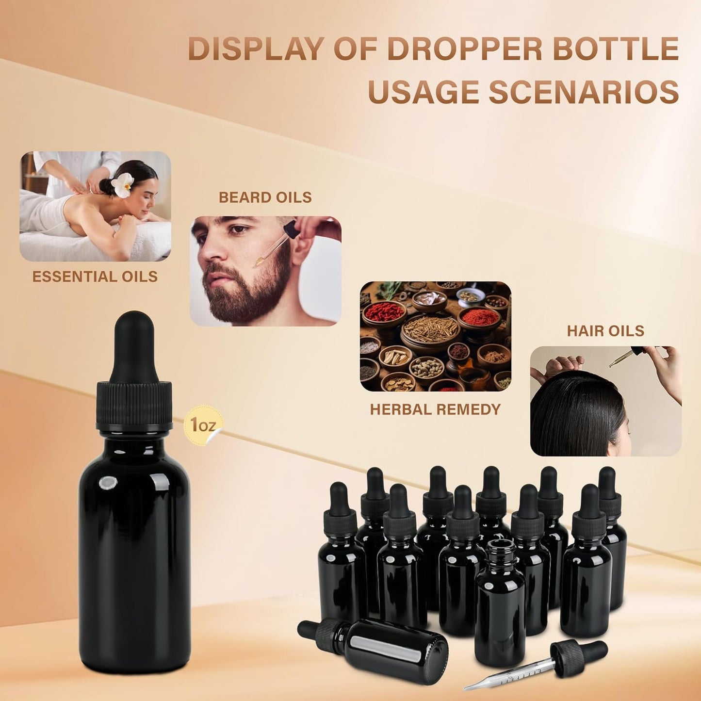 12 Pcs, 1oz Black Glass Eye Dropper Bottle, Tincture Bottles with Leak-Proof Design, Stronger Suction, for All Kinds of Mixed Liquids