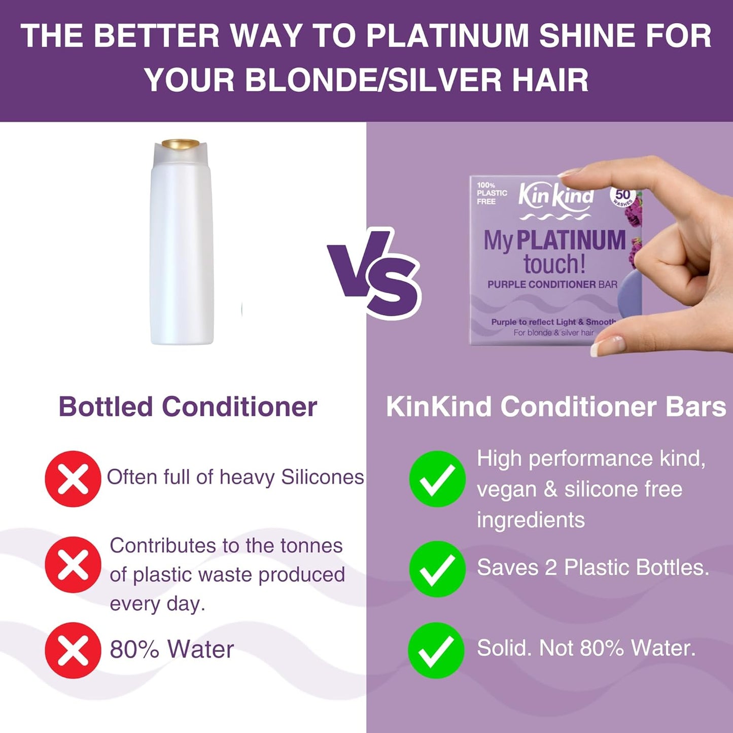 KinKind Hair Conditioner Bar - My PLATINUM Touch! | Purple Conditioner Bar for Hair | For Blonde, Silver & White Hair | Purple Conditioner for Blonde Hair | Up to 50 Washes - Vegan & Cruelty Free