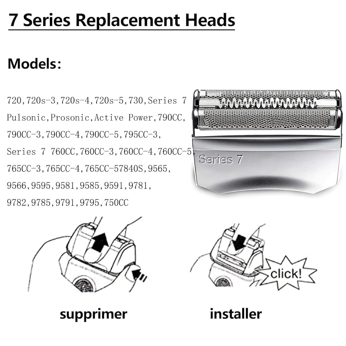 Series 7 70S Replacement Shaver Heads Compatible with Braun Series 7 Electric Razors, 70S Blades for Braun s7 Replacement Foil and Cutter 720cc, 730cc, 735s, 750cc, 760cc, 790cc