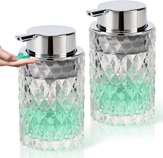 Bathroom Glass Soap Dispenser with Durable Rust-Proof Plastic Liquid Pump (Can't Foam) Hand Lotion Dispenser Antislip Shampoo Kitchen 10oz 2 Pack
