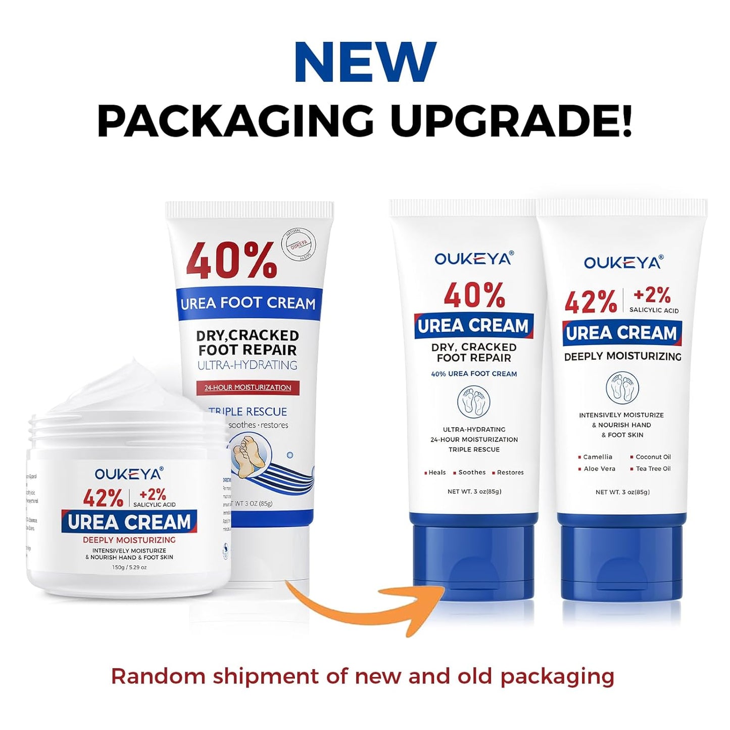 OUKEYA Urea Cream 40 Percent Tube 3 Oz, Foot & Hand Cream for Dry Cracked, 42 per Urea Lotion for Feet Maximum Strength, 85g, 2 Pack