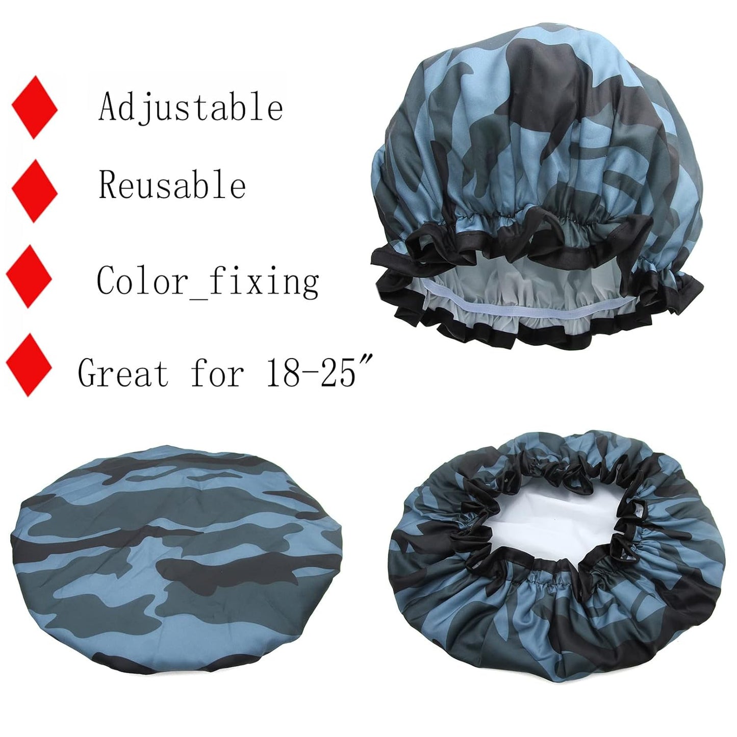 Shower Cap for Women Men Shower Hat Waterproof-Double Layer-Reusable Elastic Bath Caps for Boys Girls Hair Cap for Shower