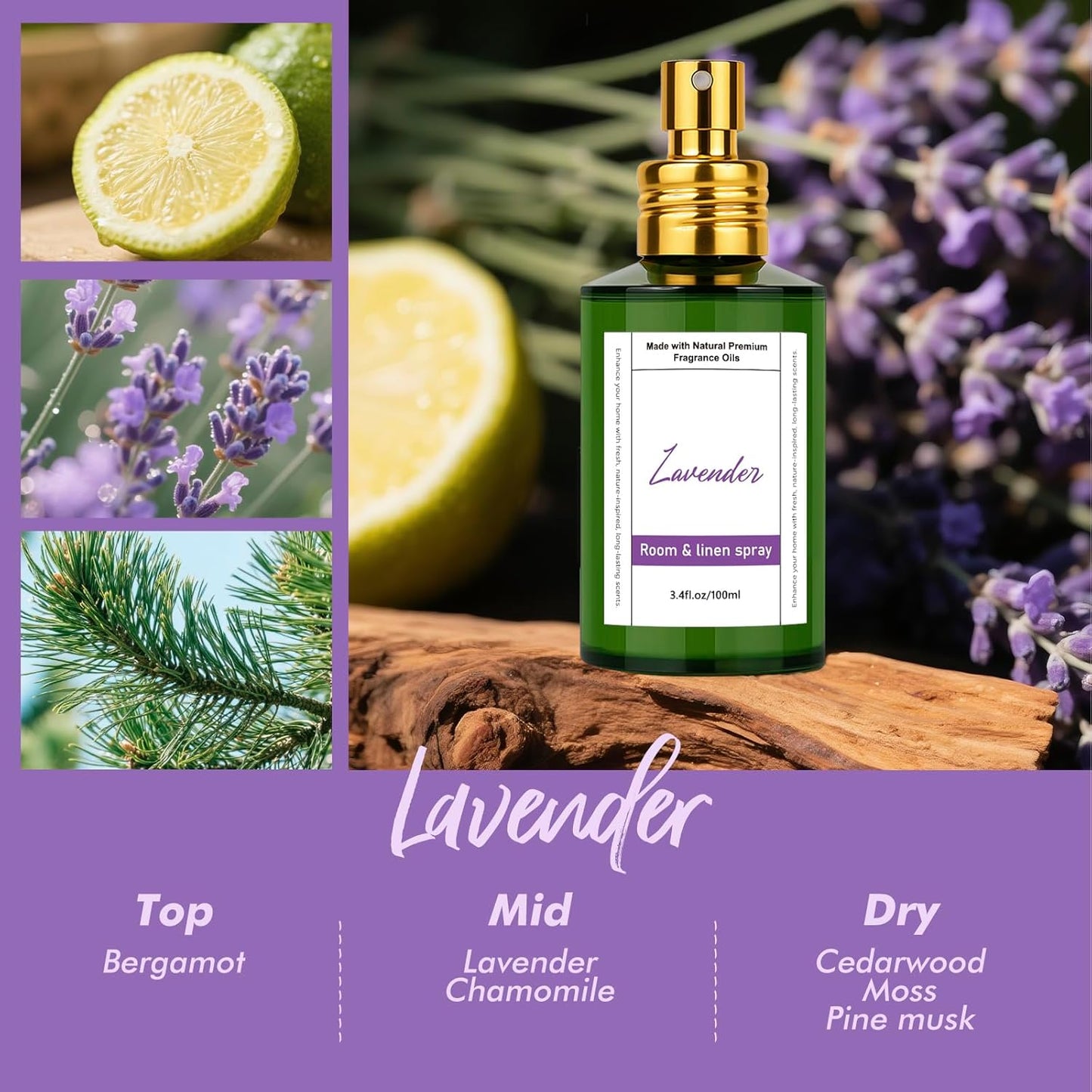 Room Spray Odor Eliminator 3 Pack, Natural Essential Oil Air Freshener Spray for Home Bathroom and Kitchen, Lavender, Citrus, Eucalyptus