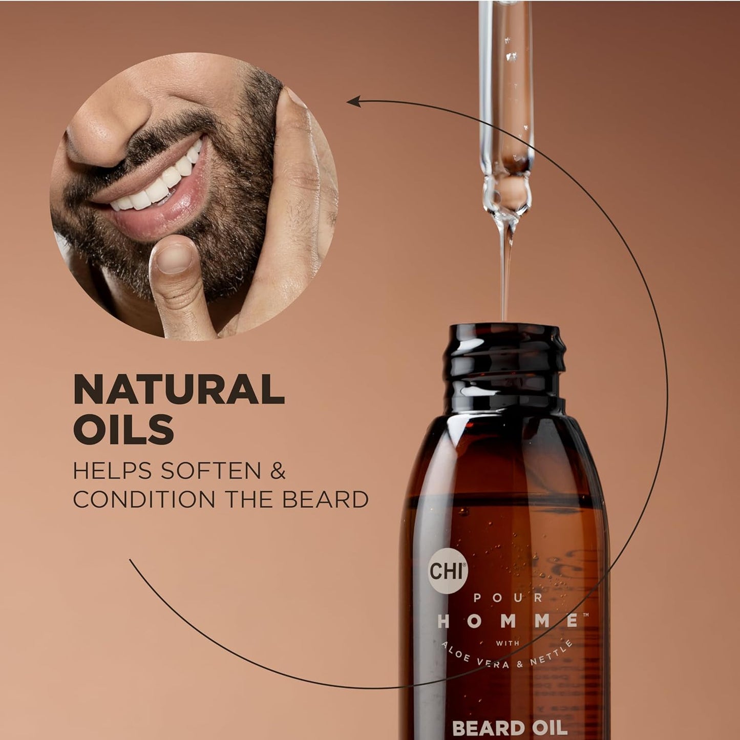 CHI Pour Homme Beard Oil for Men, Softens & Smooths Hair & Moisturizes Skin, Promotes Growth, Made With Aloe Vera & Nettle, Fresh, Woody Scent, 2 oz