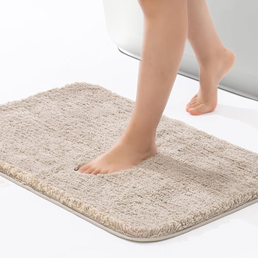 ROSMARUS Shaggy Bath Rugs for Bathroom Non Slip 20" X 32", Water Absorbent Bath Mat, Soft Shower Mat for Floor & Tub, Fluffy Plush Rug Machine Washable, Beige