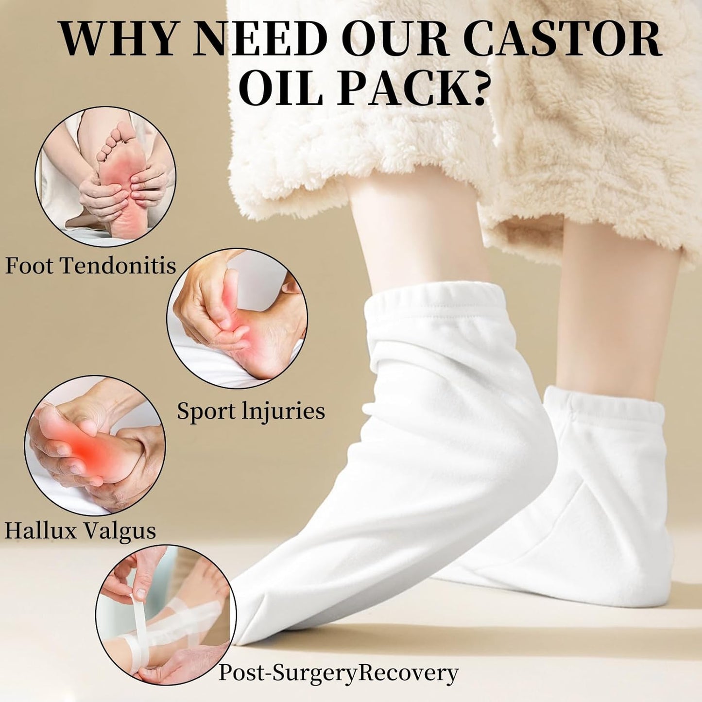 2 Pairs Castor Oil Pack Wrap for Feet, Reusable Castor Oil Pack Wrap Organic Cotton, Comfortable and Breathable for Sleeping, Yoga and Other Occasions - Moisturizing & Relieving Cracking & Tingling