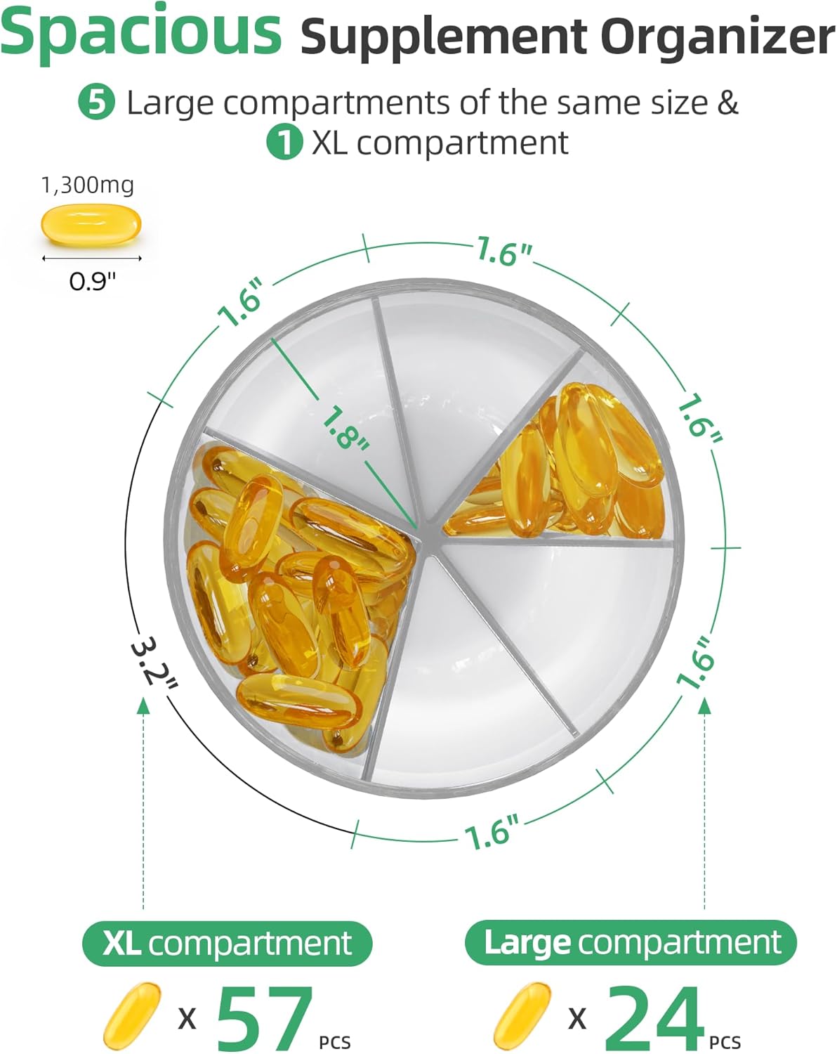 PULIV Large Supplement Organizer Bottle, Holds Plenty of 6 Various Vitamins in 1 Pill Dispenser with Anti-Mixing & Wide Openings Design, Easy to Retrieve Meds, Includes 20 Pcs Stick-on Labels White