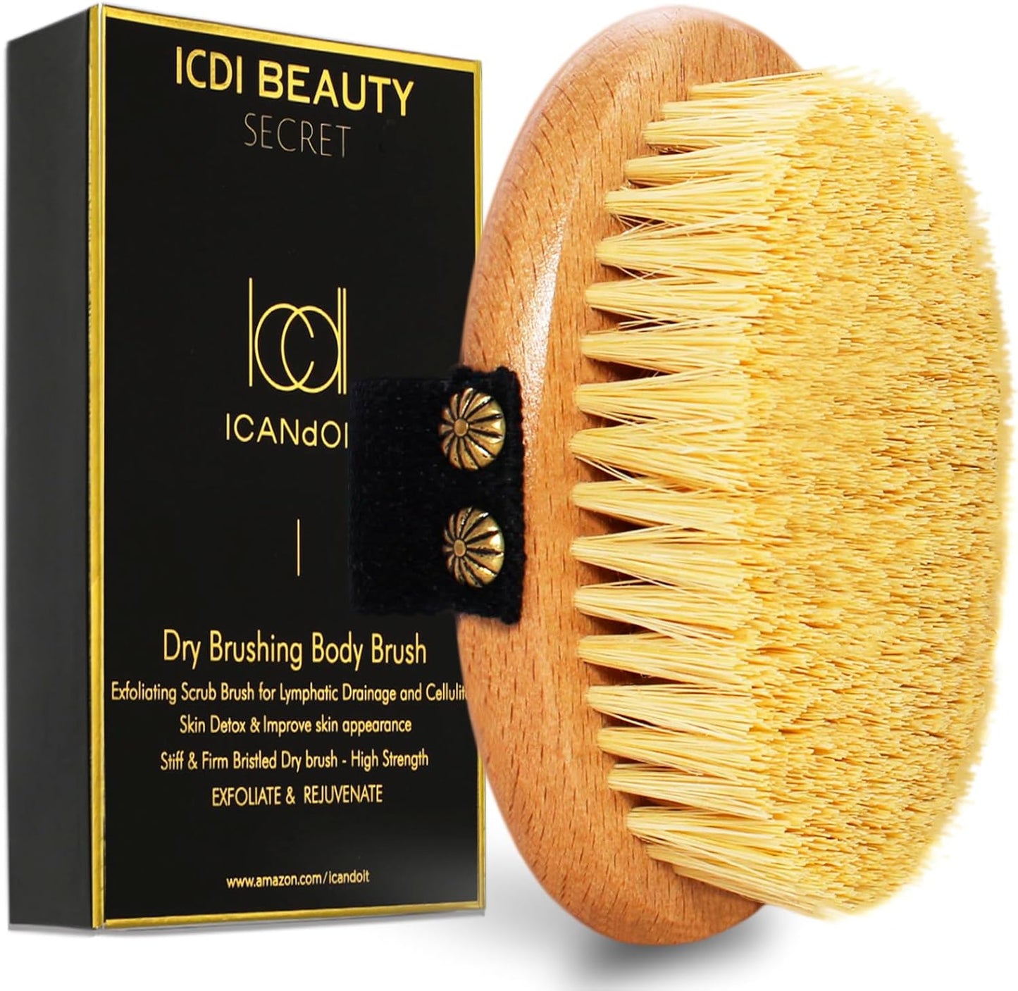 ICANdOIT Dry Brushing Body Brush-Stiff Sisal Bristles Dry Skin Brush,Exfoliating Massage Brush for Cellulite and Lymphatic,Improve Circulation,Stop Ingrown Hairs,Reduce Acne,Soften Skin