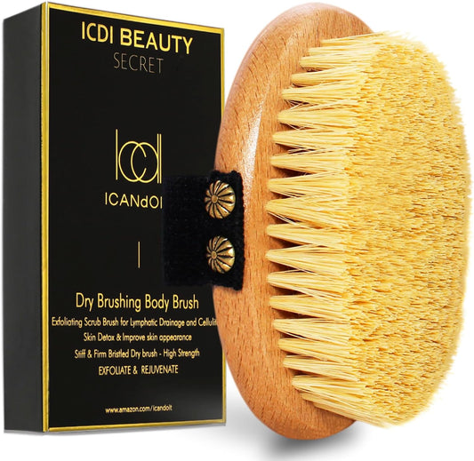 ICANdOIT Dry Brushing Body Brush-Stiff Sisal Bristles Dry Skin Brush,Exfoliating Massage Brush for Cellulite and Lymphatic,Improve Circulation,Stop Ingrown Hairs,Reduce Acne,Soften Skin