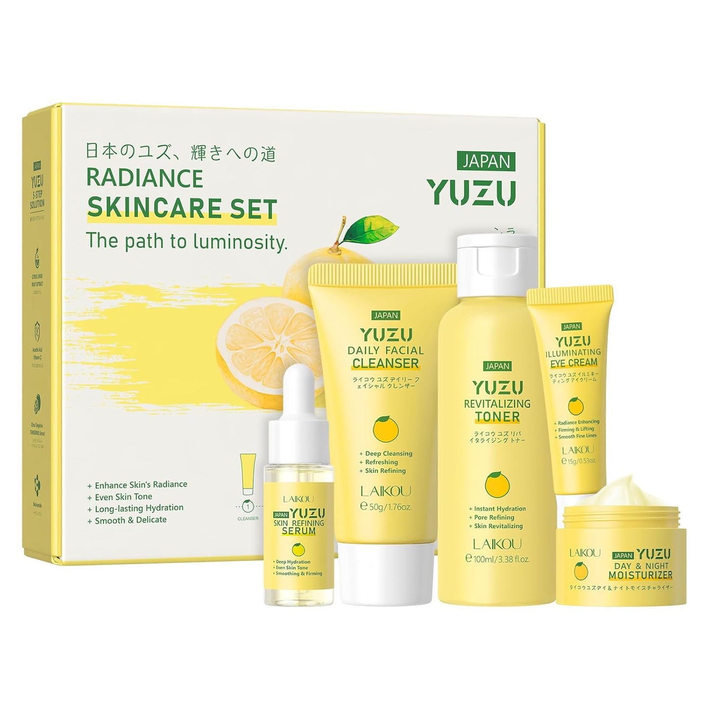 LAIKOU Skin Care Set, Gifts for Women, Skin Care Routine Kit for Women, Skincare Gift Set with YUZU Cleanser, Toner, Serum, Eye Cream, Face Cream Mother's Day Christmas Birthday Daughter Wife