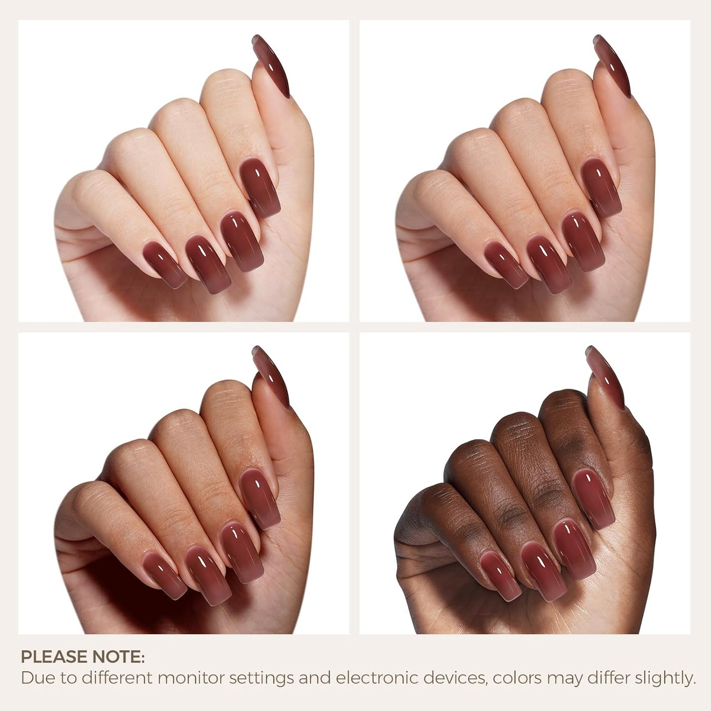 AILLSA Winter Brown Gel Nail Polish Burnt Berries Jelly Gel Polish Fall Neutral Translucent Gel Polish Long Lasting Purple Chestnut Color Soak Off U V Gel for French Manicure Nail Art at Home 0.51 Oz