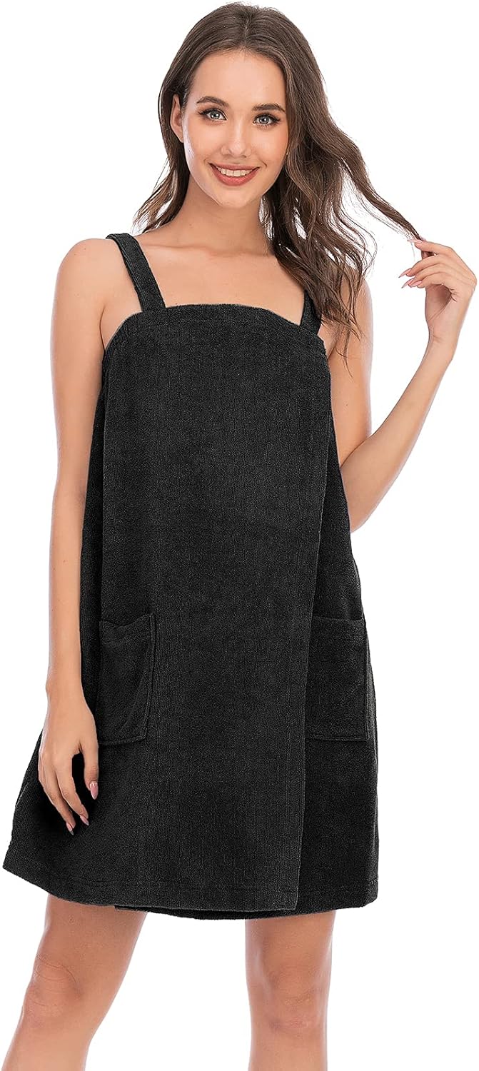 Veseacky Women Bath Wrap Towel for Womens Shower with Pocket Adjustable Spa Robe & Facial Headband