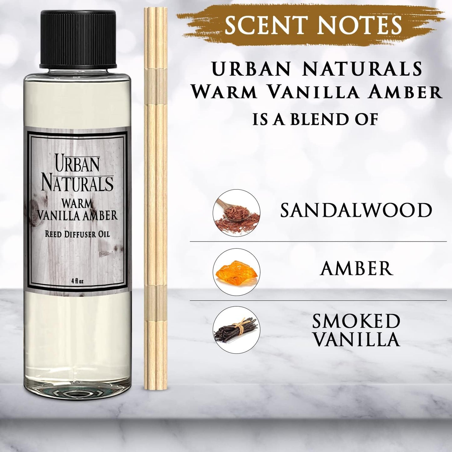 Urban Naturals Warm Vanilla Amber Refill | Creamy. Warm. Sultry. Notes of Sandalwood, Amber & Smoked Vanilla | 4 oz.