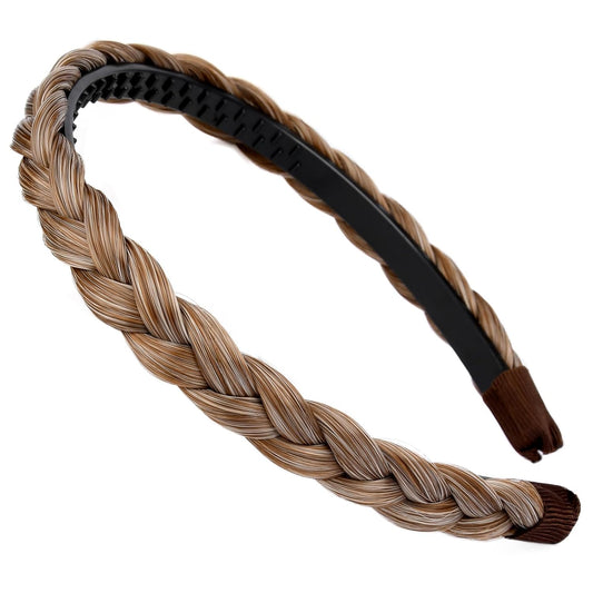 DIGUAN Width 0.6 inches Narrow Synthetic Hair Plaited Headband Braid With Teeth Hair Band Accessories for Women Girl (Caramel Blonde)