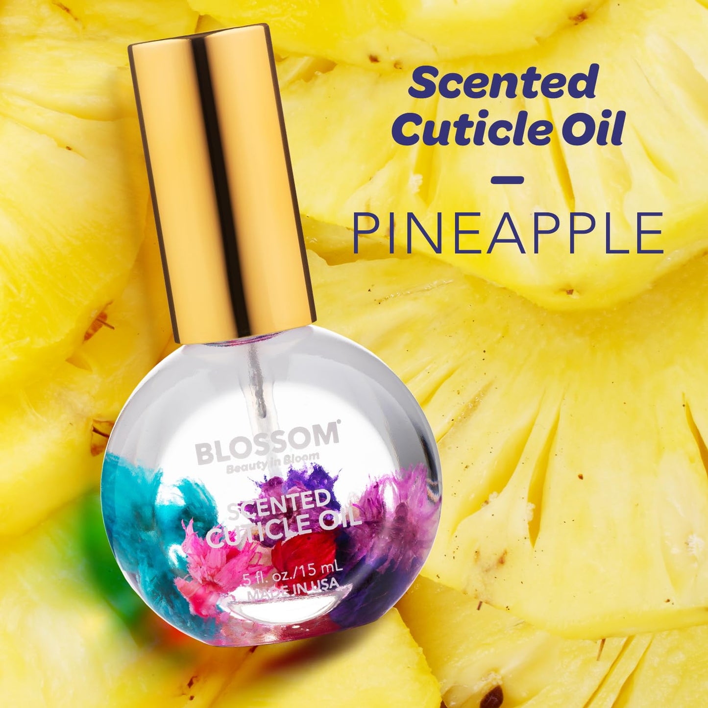 Blossom Cuticle Oil for Nails, Hydrating, Moisturizing, Gourmand Scented Nail Oil Cuticle Care, Infused with Real Flowers, Made in USA, 0.5 fl. oz, Pineapple