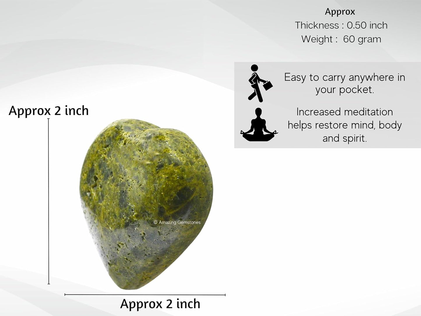 Amazing Gemstone Green Tourmaline in Matrix Crystal Heart Palm Stone - Pocket Massage Worry Stone for Natural Body Chakra Balancing, Reiki Healing and Crystal Grid