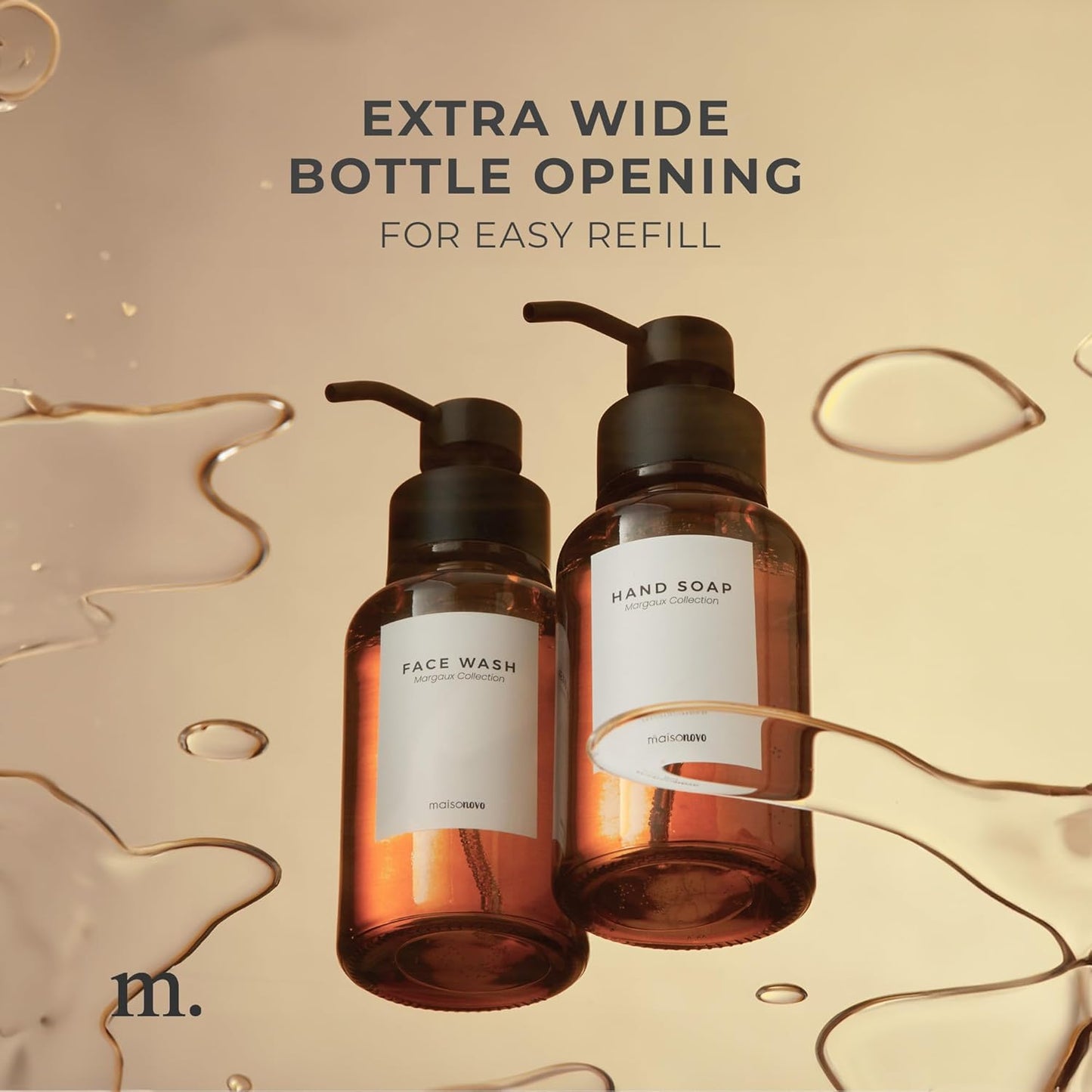 MaisoNovo Glass Foaming Soap Dispenser 14 Oz | Amber Glass Black Pumps x 2