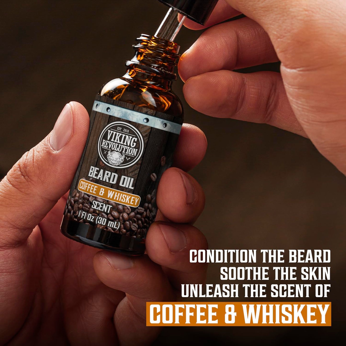 Viking Revolution Coffee and Whiskey Beard Balm for Men (2oz) and Beard Oil (1 fl oz) Kit - With Argan and Jojoba Oils - Soften and Moisturize - Stocking Stuffers for Men