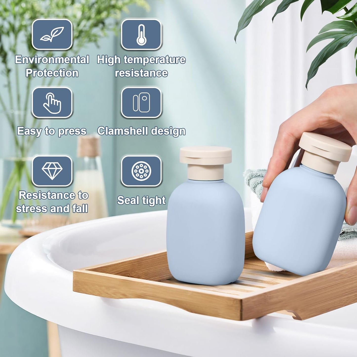 3.4 oz Travel Bottles, Empty Plastic Squeeze Containers With Flip Cap for Toiletries, Leakage-proof Essentials Conditioner (4 Pack, Blue)