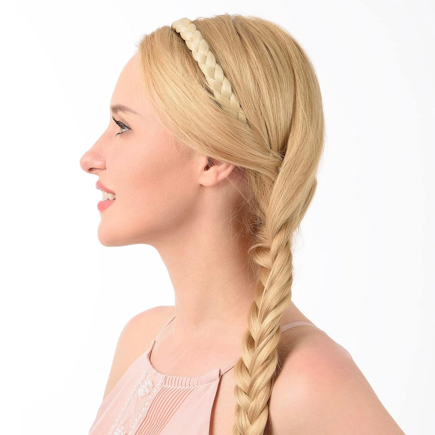 DIGUAN Width 0.6 inches Narrow Synthetic Hair Plaited Headband Braid With Teeth Hair Band Accessories for Women Girl(Copper Brown)