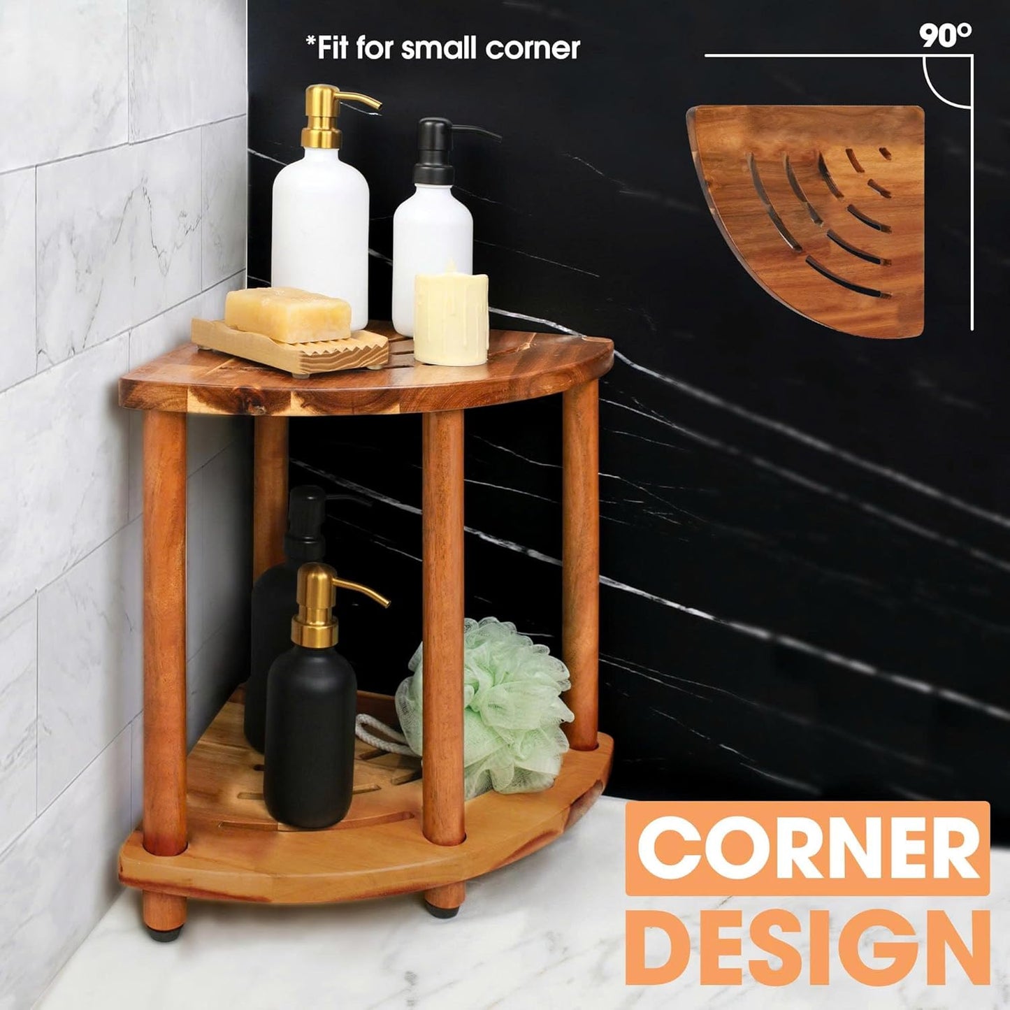ENKEZI Shower Foot Rest 12 in - Shower Stool for Shaving Legs, Small Corner Bathroom Bench Suitable for Small Shower Spaces - Bath Seat, Spa Foot Rest Shaving Stool (2 Tier Corner)