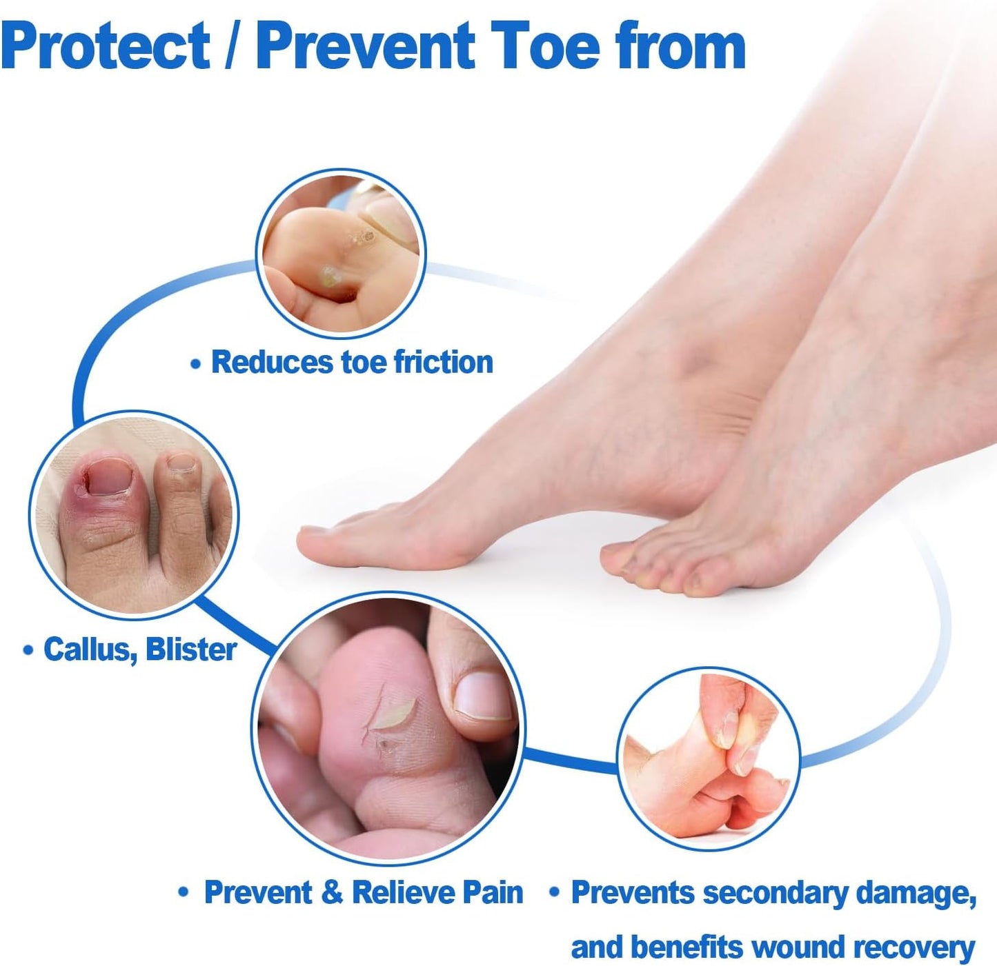 4 Pack Gel Toe Cap and Protector for Big Toe - Cushions and Protects, Toe Covers for Women & Men, Provides Relief from Missing or Ingrown Toenails, Corns, Blisters, Hammer Toes (Large, Beige)