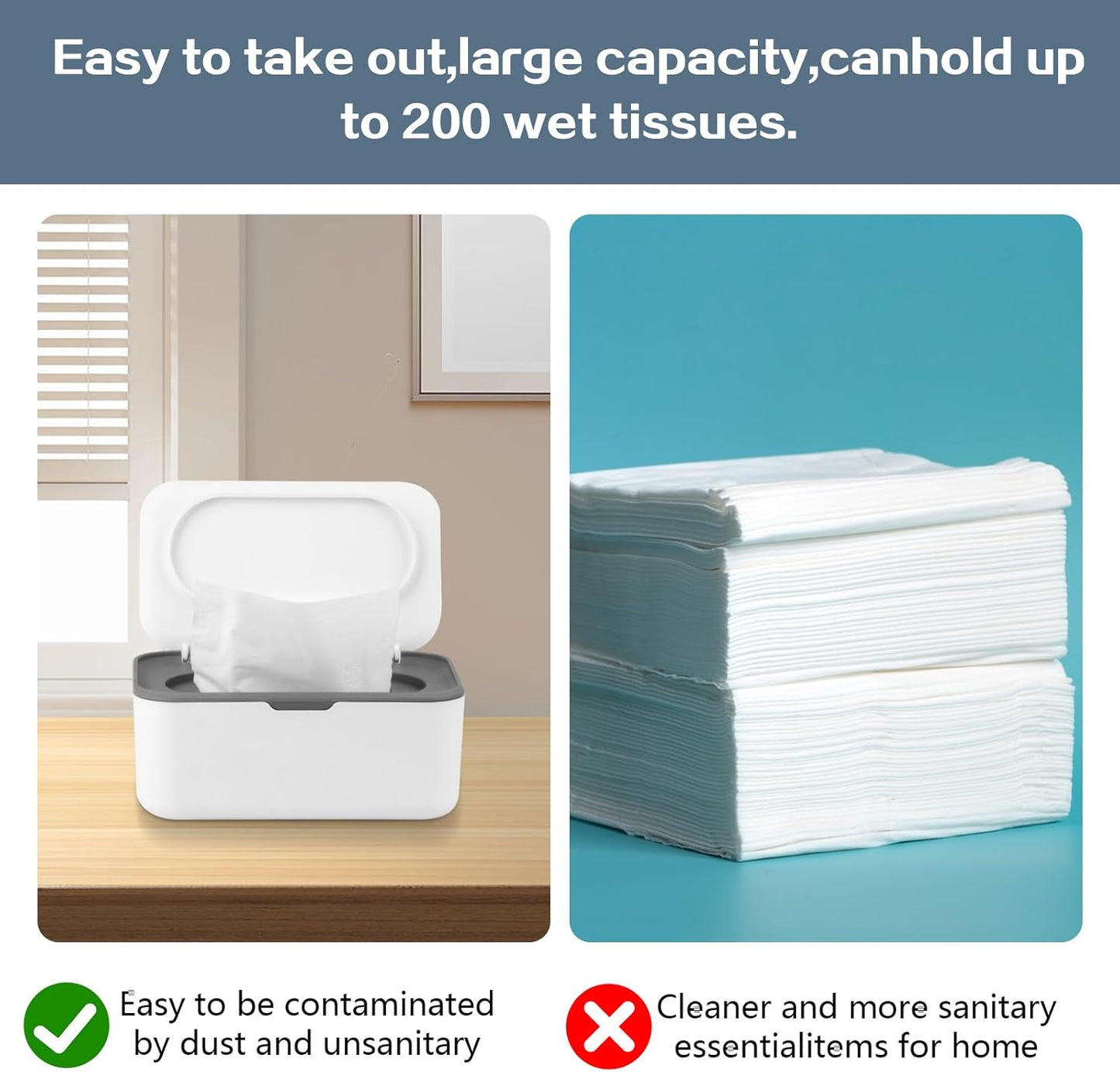 2Pcs Baby Wipes Dispenser, Wipe Holder for Baby & Adult, Keeps Wet Tissue Fresh,Easy Pull Wipes Pouch Case(Gray/Blue)