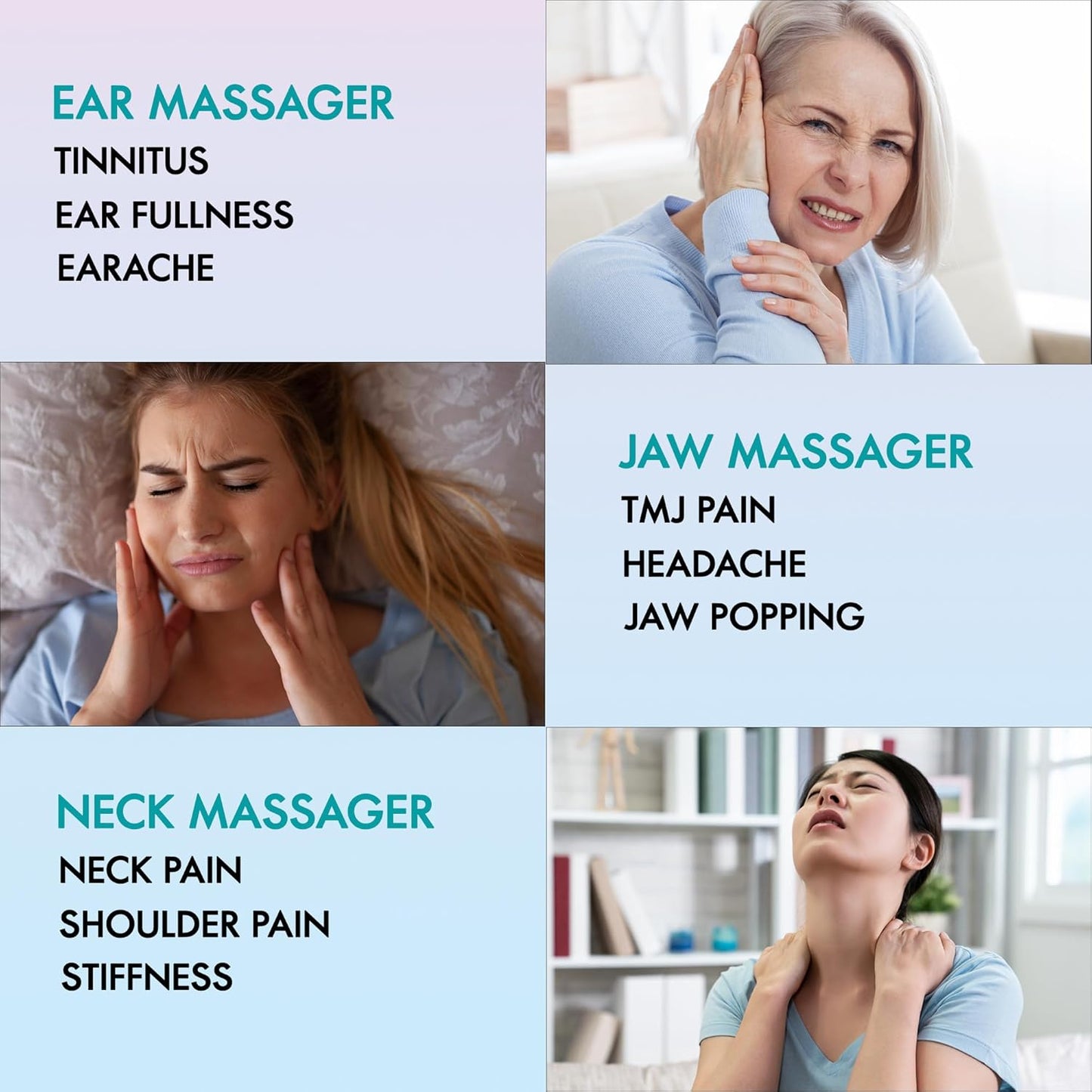 Silicone Ice Head Massage Roller for Head, Neck, Jaw, Ear, and Sinus Relief-Rechargeable Handheld Massage Roller with Comfortable Grip (Teal)