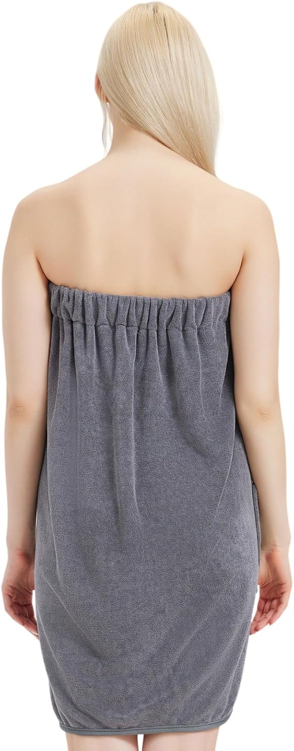 Womens Bath Body Wrap Towel Lightweight Shower Spa Wrap Robe Adjustable Closure Bathrobe