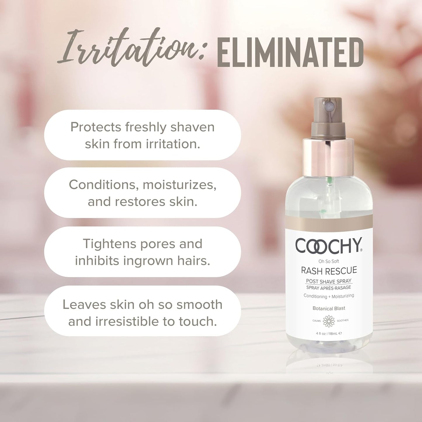 Coochy Rash Rescue Post Shave Spray - Natural Hydrating After Shave Skincare Moisturizer - Ingrown Hair Body Mist - Botanical Blast, 4 fl oz/118 mL