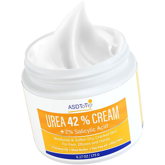 Urea Cream 42% - Foot Care for Dry Cracked Heels, Foot Lotion - With 2% Salicylic Acid, Tea Tree Oil, Shea Butter, Aloe Vera - For Feet, Hands, Heels, Elbows, Knees and More - 6 oz