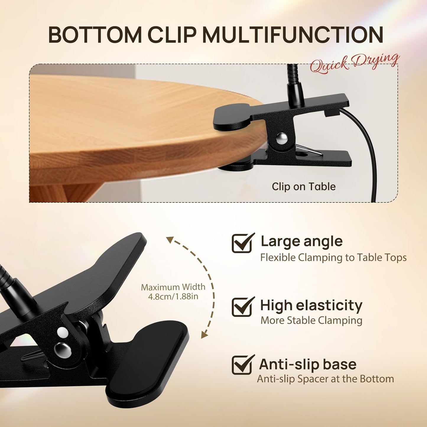 AORAEM UV LED Nail Lamp, Quick Drying UV Light for Gel Nails Foot Control LED Nail Cure Lamp, Flash Cure Light with Black Gooseneck and Clamp for Gel Nails