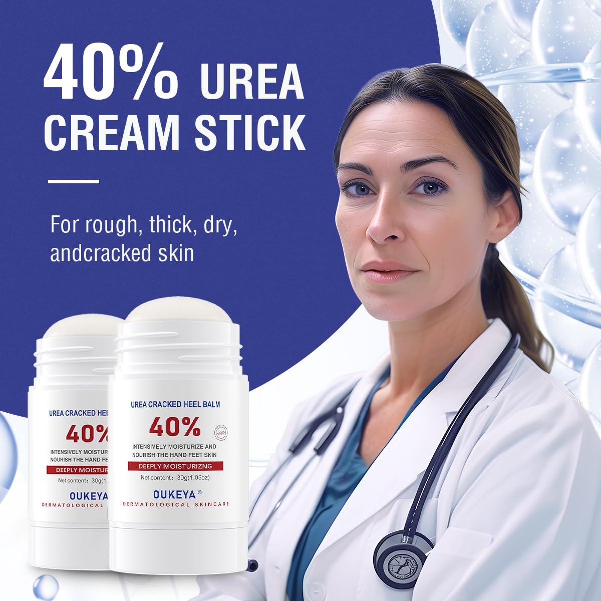 OUKEYA Urea Cream Stick 40 Percent,Heel Balm,Urea Hand Cream Stick and Foot Cream Stick for Dry Cracked,Cracked Heel Treatment.Urea Cream 40 Percent for Feet Maximum Strength（2 Pack）