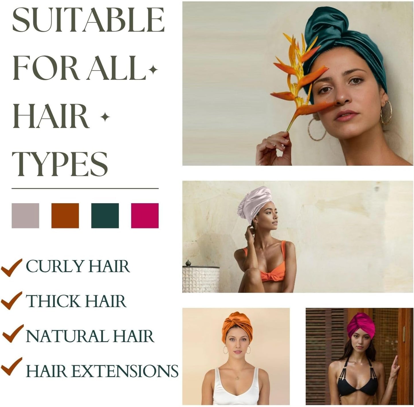 PROMEED Long Silk Hair Turban with Hyaluronic Acid Infusion, 100% 23 Momme Mulberry Silk Bonnet Hair Wrap for Sleeping