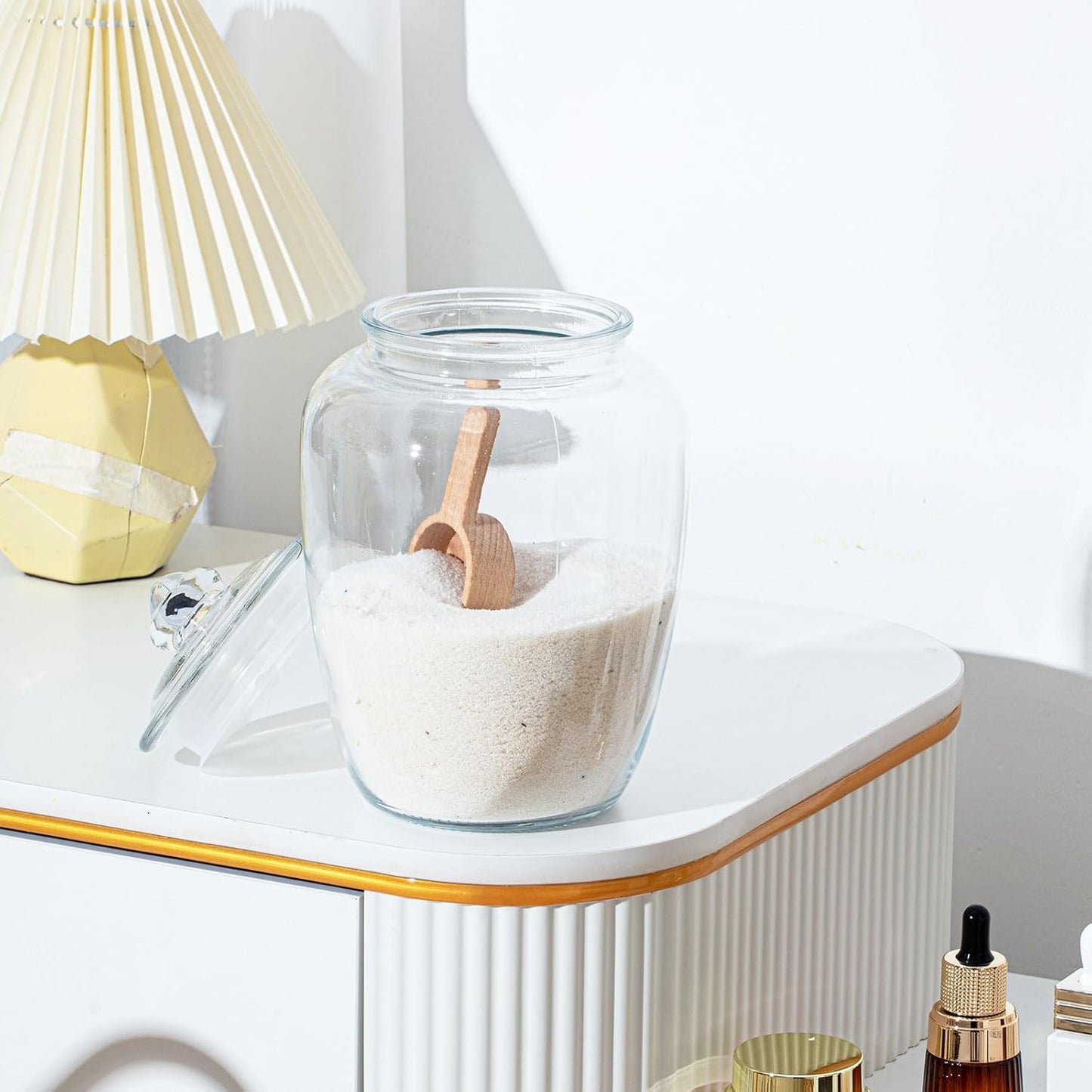 2 Sets 74 oz Bath Salt Container with Airtight Lid and Scoop Big Glass Jar with Wooden Scoop for Bath Flour Salt Candy Tea(Clear)