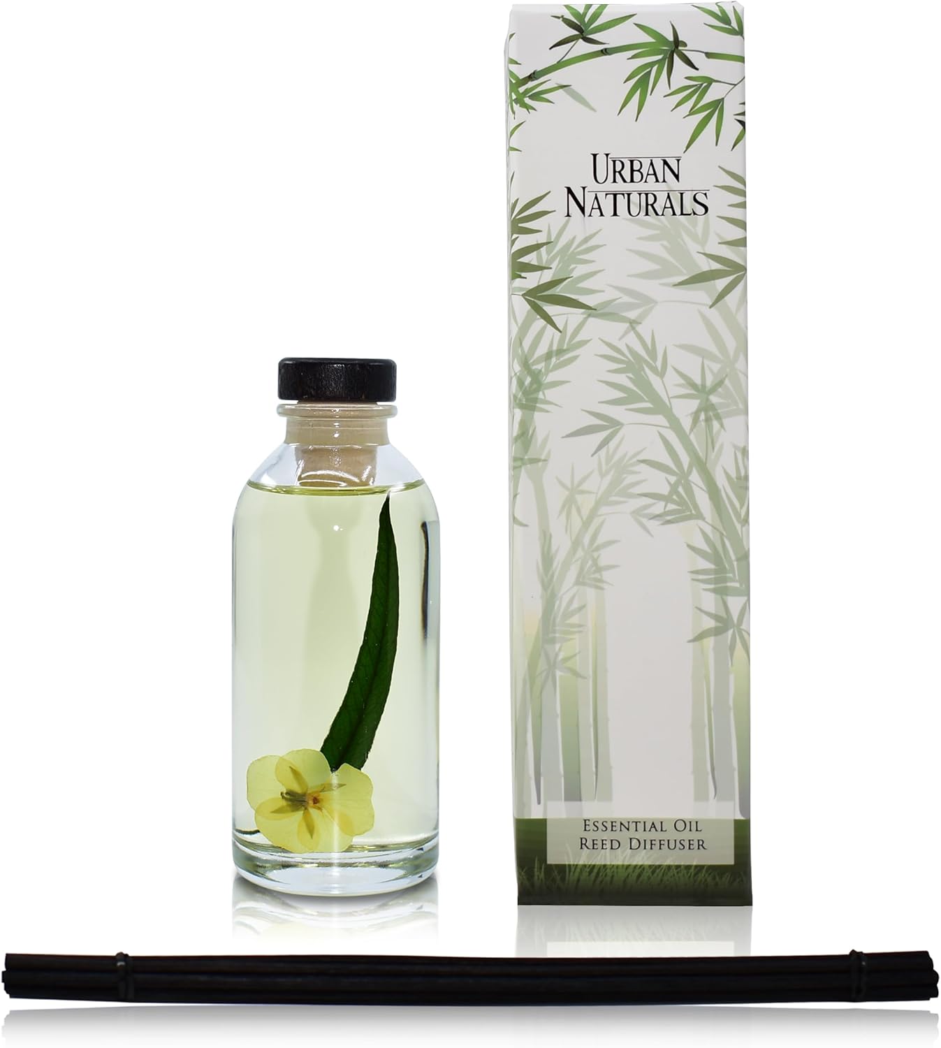 Urban Naturals Lemongrass Verbena Reed Diffuser Scented Sticks Set | (Refresh + Renew) Mind & Body Aromatherapy Collection | Essential Oil Botanical Room Scent