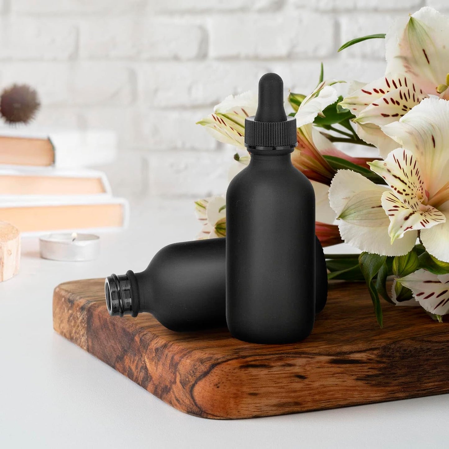 24 Pack Frosted Black Dropper Bottles, 2oz/60ml Glass Tincture Bottles with Measured Eye Dropper, Leak Proof Travel Bottles for Essential Oils/Chemistry Lab Chemicals/Colognes & Perfumes