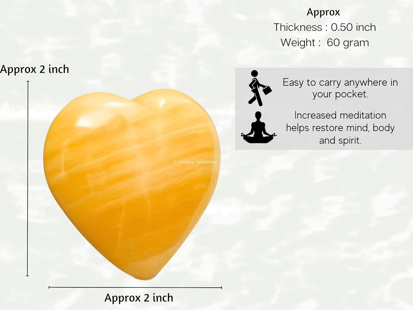 Amazing Gemstone Yellow Calcite Crystal Heart Palm Stone - Pocket Massage Worry Stone for Natural Body Chakra Balancing, Reiki Healing and Crystal Grid