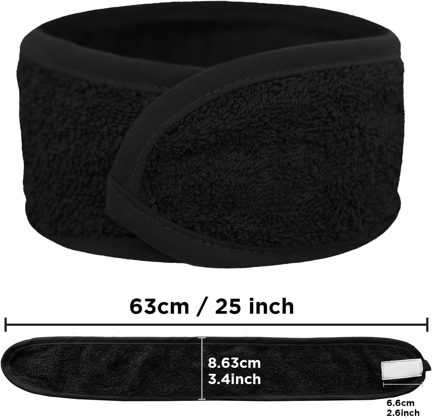 Dan River Facial Spa Headband, Pack of 3, Makeup Shower Bath Wrap Sport Headband Velcro Adjustable Ultra Soft Terry Cloth Stretch Towels for Face Washing, Shower, Yoga and Makeup