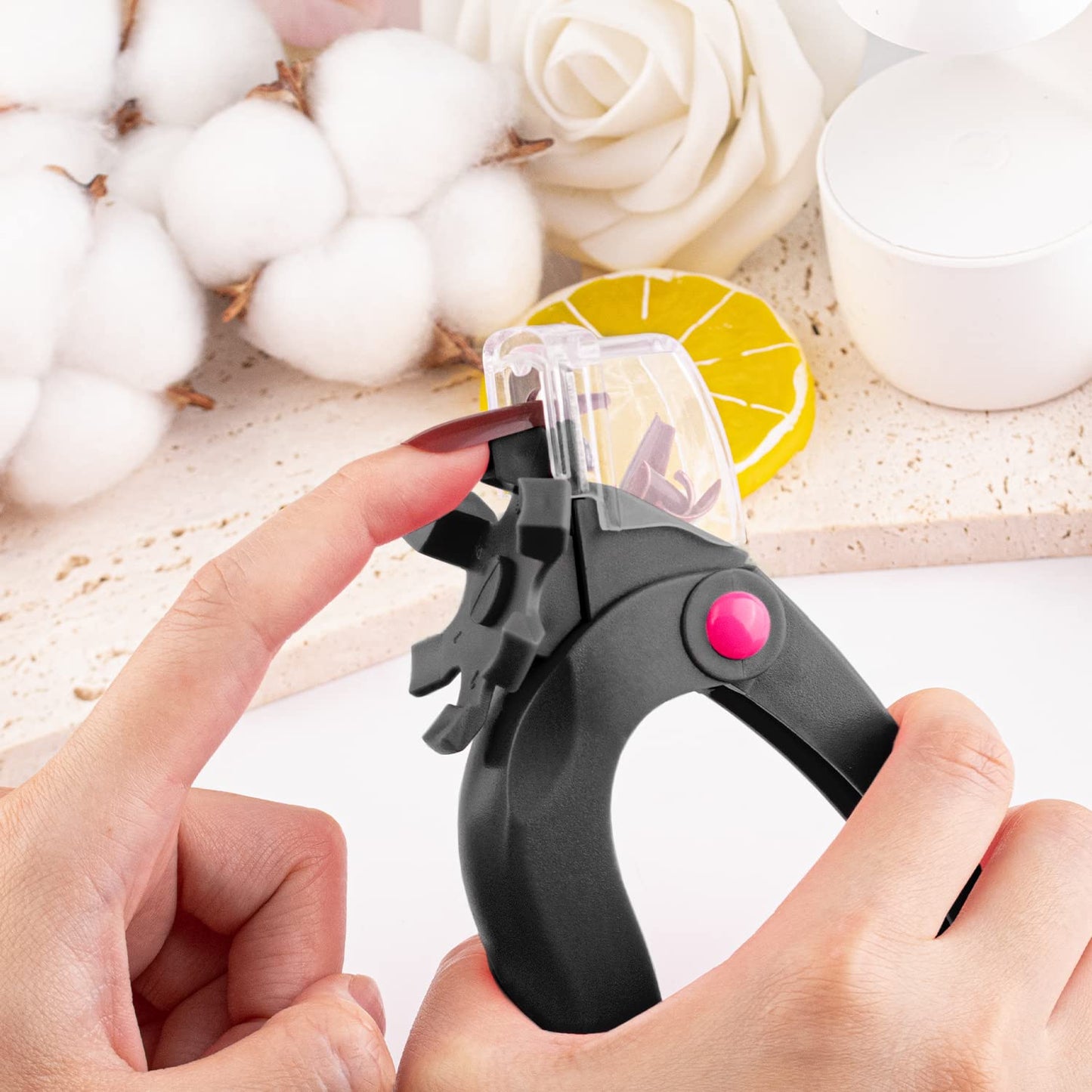 Black Acrylic Nail Clippers, Adjustable Nail Tip Cutter with Length Measurement, Stainless Steel Acrylic Nail Tips Trimmer Cutter Dial Clippers with Sizer for Fake False Nail Art Manicure Home DIY