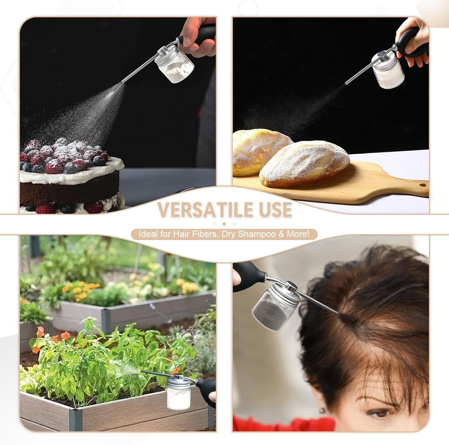 Refillable Powder Spray Bottle for Hair Building Fibers, Dry Shampoo & Cosmetic Powders - Leak-Proof Hair Fiber Applicator with Precision Nozzle, Portable Powder Dispenser for Men and Women ﻿ ﻿