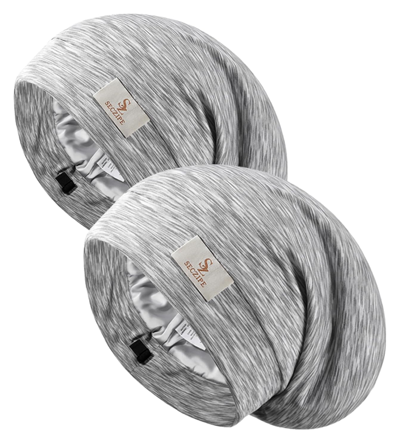 2PCS Silk Satin Bonnet Hair Wrap for Sleeping, Adjustable Strap Curly Natural Hair Night Caps for Women Men(Gray&Gray)