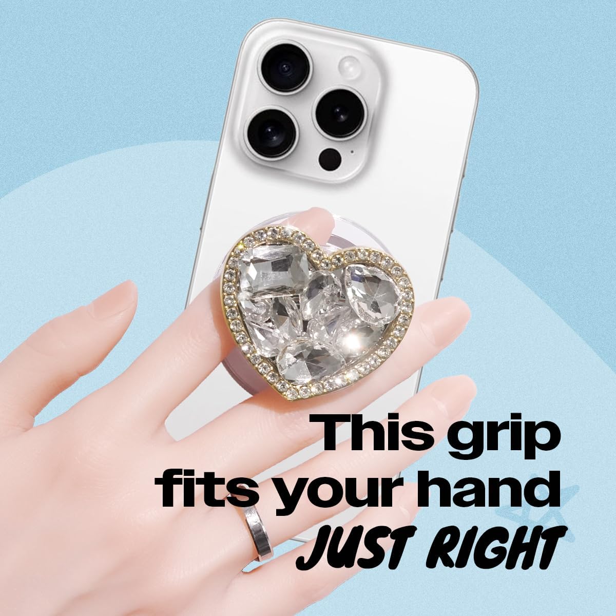 OnTheGrip Compatible with Magsafe Cute Cubic Diamond Heart Shape Design Collapsible Mobile Phone Grip Stand Holder for Smartphone Tablet Cell Phone Accessory (Gold Small)