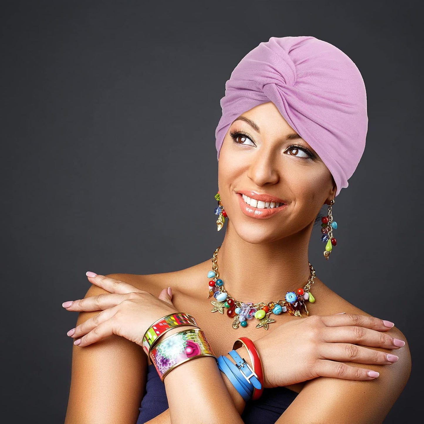 SATINIOR 4 Pieces Turbans for Women Soft Pre Tied Knot Fashion Pleated Cancer Turban Cap Chemo Headwrap Sleep Hat, 4 Colors