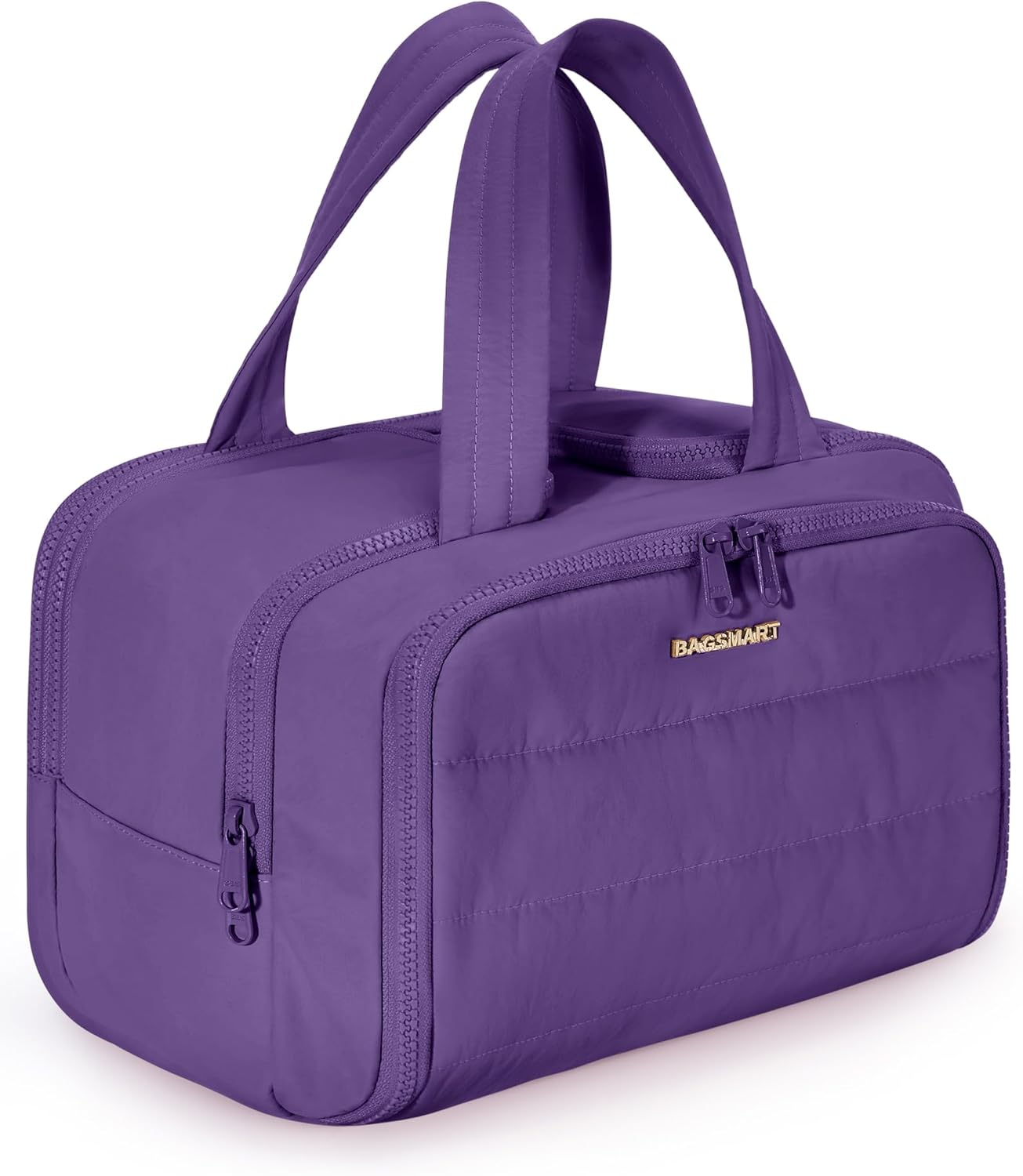BAGSMART Travel Toiletry Bag, Puffy Toiletry Bag for Women, Wide-open toiletry bags for traveling, Large Travel Cosmetic Makeup Bag Organizer for Accessories,Toiletrie (Dark Purple)