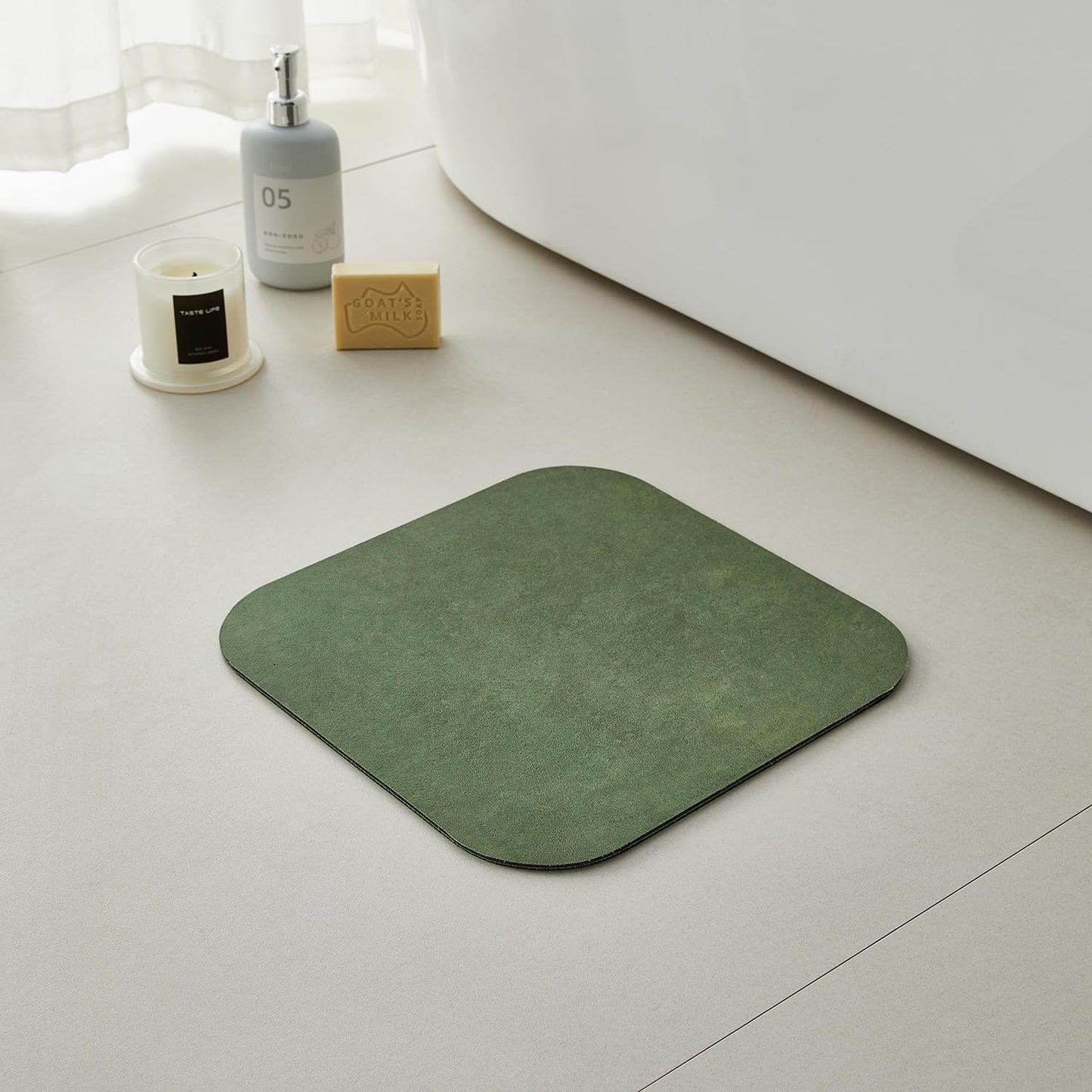 Bathroom Mat Quick Dry, Bathroom Rugs Non Slip Washable Thin Absorbent Bath Mat Fits Under Door Bathroom Floor Mat Perfect for Bath, Shower, or Sink 12"x12" Sage Green